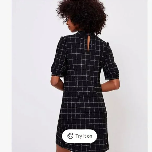 ✨ Ann Taylor LOFT Windowpane Puff Sleeve Shift Dress ✨ - Picture 2 of 3